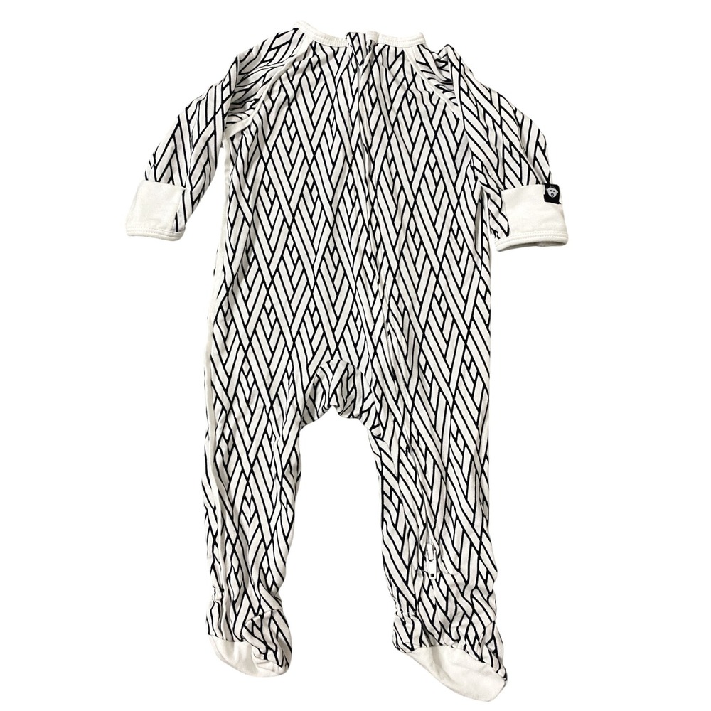 Sweet Bamboo‎ Newborn Footed Pajamas White Black Geometric Print Zipper Romper